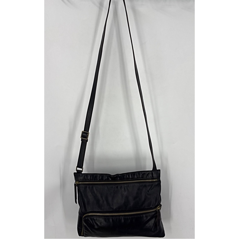 Margot three compartment, leather adjustable strap, Crossbody bag, smooth Black